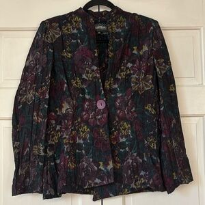 Cheryl Nash Evening Jacket Blazer Artsy Big Button‎ Size Medium Embroidered